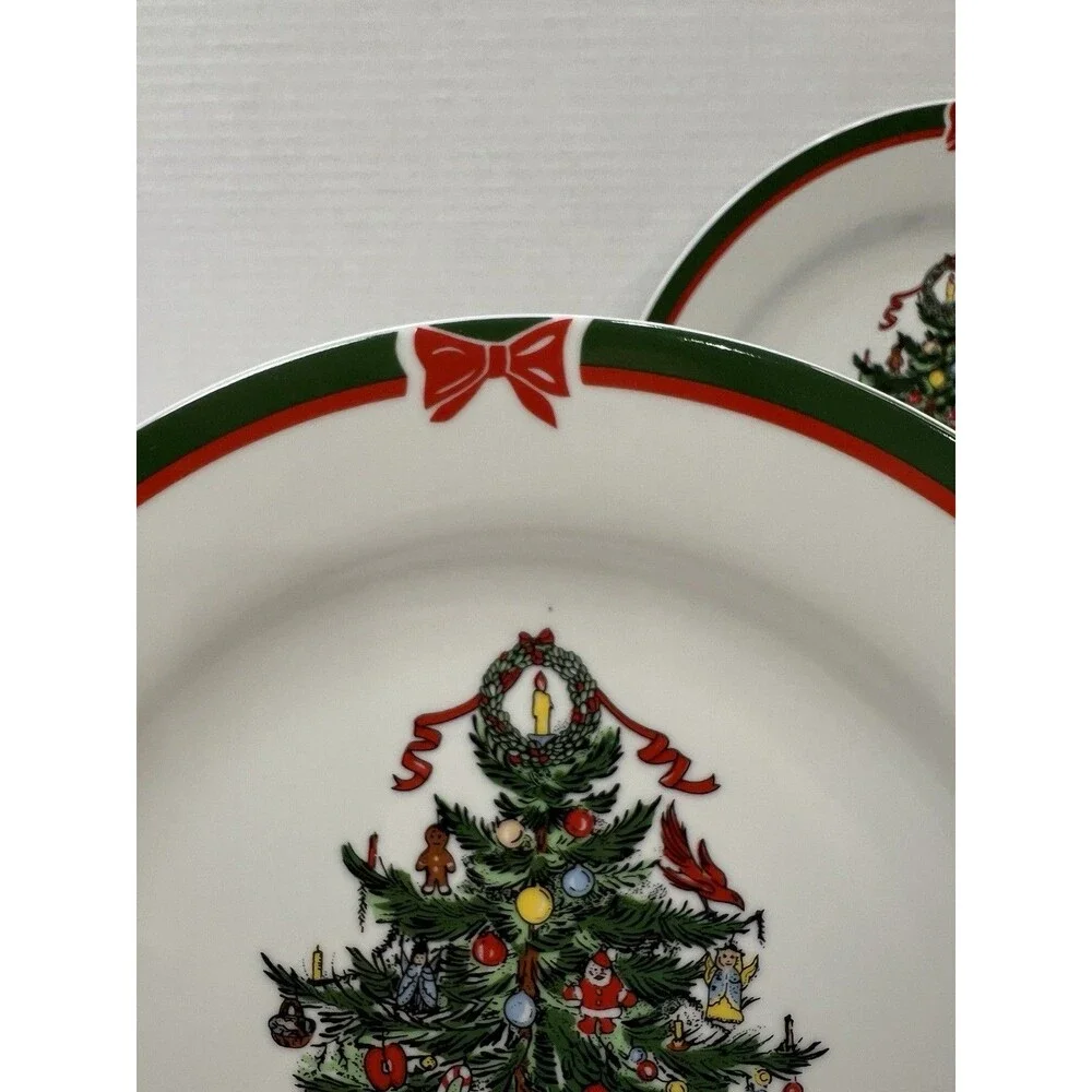 Ribbons And Tree Topco Set Of 5 Porcelain Dinner Plates Christmas Tree MS DWS